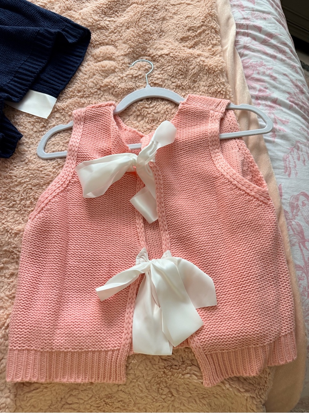Pink Knit Baby Vest with Satin Bows